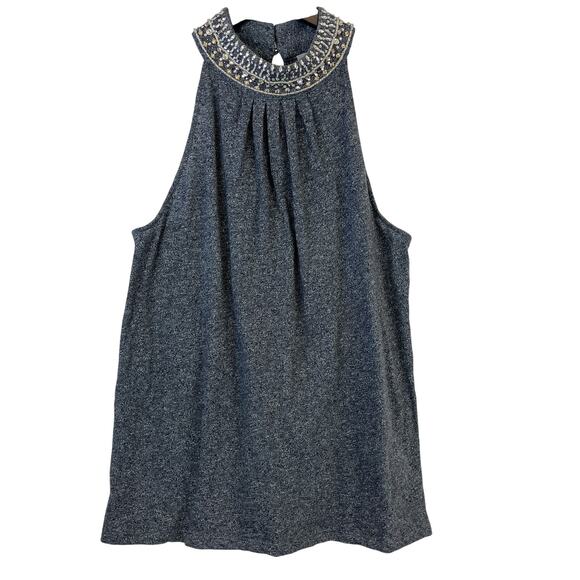 Vanessa Virginia Tops - Vanessa Virginia Anthropologie Size M Beaded Halter Stretch Knit Tank Top Gray